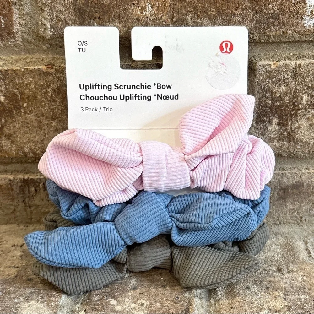NWT Lululemon Uplifting Scrunchies *Bow In Meadowstreet Pink Utility Blue Carbon